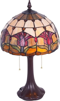 Lámpara de mesa de vitral estilo tulipán rojo estilo Tiffany cama dormitorio cabecera luz de lectura Foto 1 de 4