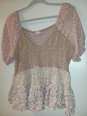 Blusa American Eagle Boho Floral Calada Top Manga Abullonada Cottagecore Talla XXL Foto 1 de 4