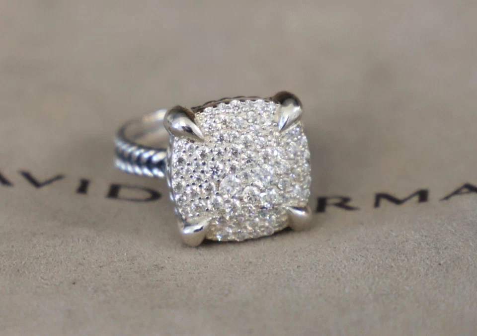 Anillo para mujer David Yurman plata de ley 14 mm Chatelainne pavé diamantes talla 7 Foto 1 de 4