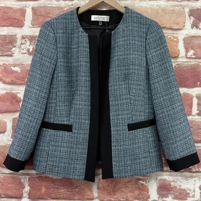 Blazer Kasper Mujer 6 Azul Negro Multicolor Tweed Frente Abierto Carrera Trabajo Chaqueta Foto 1 de 4