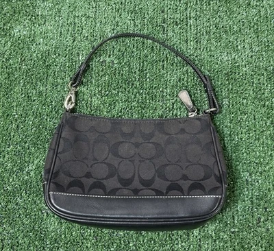 Vintage Coach Signature Demi 6094 Black Leather Canvas Bag - Image 1 of 4