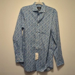 NWT Psycho Bunny Mens Dress Shirt Blue Floral Modern Fit Stretch 15 32-33 $89.50 - Picture 1 of 6