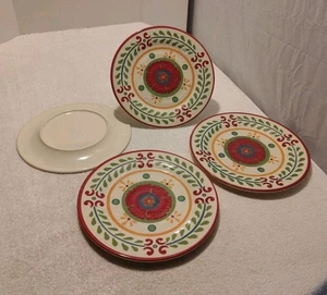 Home Brand ~ Melamin Essteller 10,5" ~ Blumenmuster ~ 4er Set ~ gebraucht ~ B - Bild 1 von 5