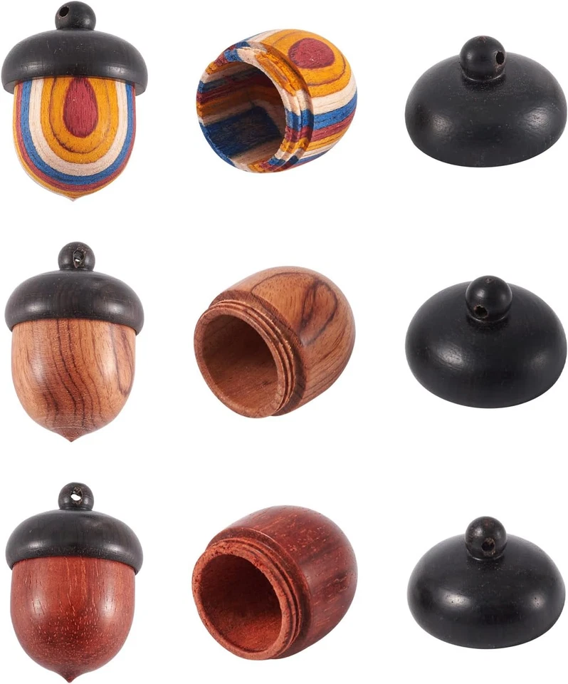 Boutigem 3 peças pingente de caixa de bolota de madeira desconectável bolota berloques fofos - Imagem 1 de 4