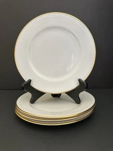 Pier 1 Gold Line Set of 4 Salad Plates Gold Rim Beaded Edge Discontinued 7 5/8” - Picture 1 of 14