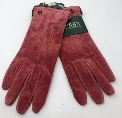 Женские кожаные замшевые перчатки с красной розой Ralph Lauren, сшитые инициалы, *новые с ценниками* - Изображение 1 из 4