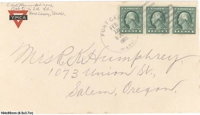 1918 Fort Casey Wash YMCA Soldier Letter WWI Cover Scott 498 Trio - Image 1 of 4