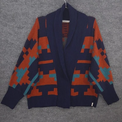 Cárdigan Suéter Woolrich Para Mujer L Azul Marino Naranja Azteca Frente Abierto Chal Cuello Foto 1 de 4