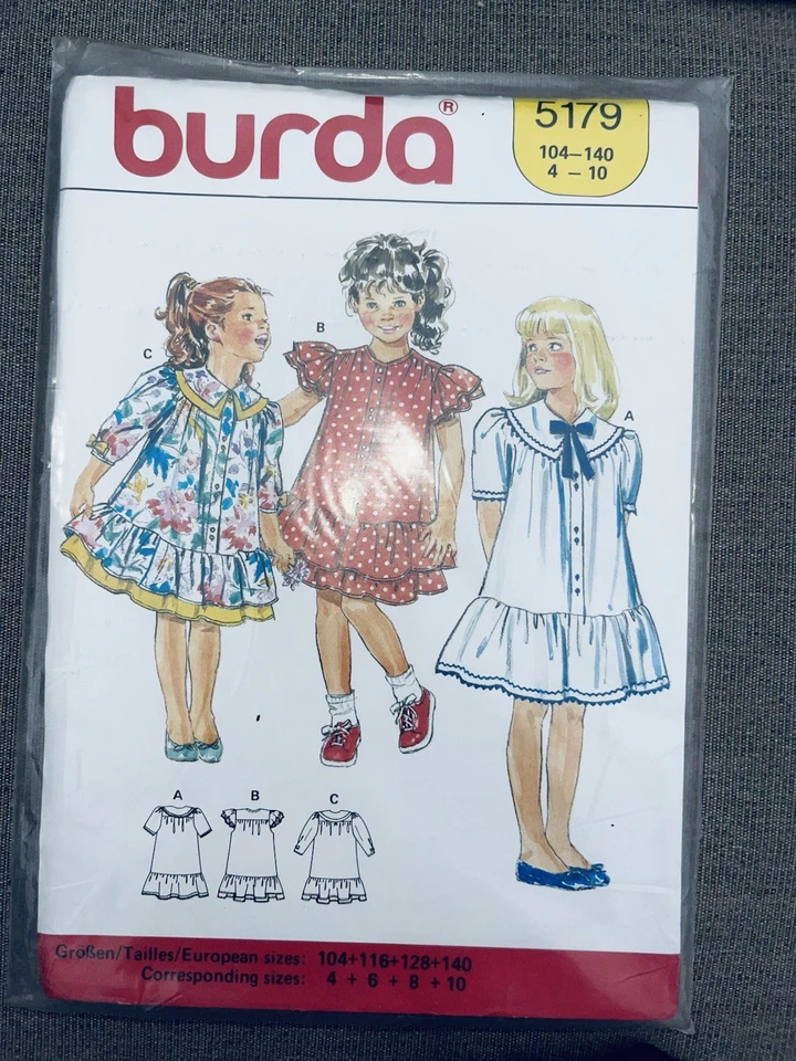 Burda 5179 Girls Summer Dresses Size 4-10 UNCUT FF - Image 1 of 1