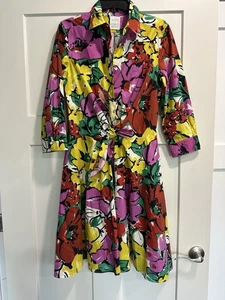 SARA ROKA Floral Palm Print Tie-Front Cotton Poplin Midi Shirt Dress Italy 46/8 - Picture 1 of 12