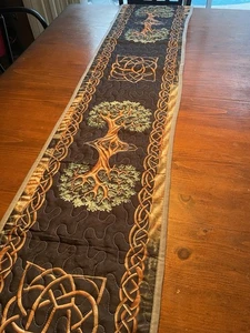 Black Sacred Tree Celtic Symbol Table Runner Seasonal Viking XL 108”x15” - Picture 1 of 7