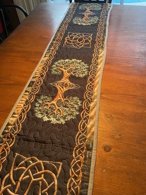 Black Sacred Tree Celtic Symbol Table Runner Seasonal Viking XL 108”x15” - Image 1 of 4