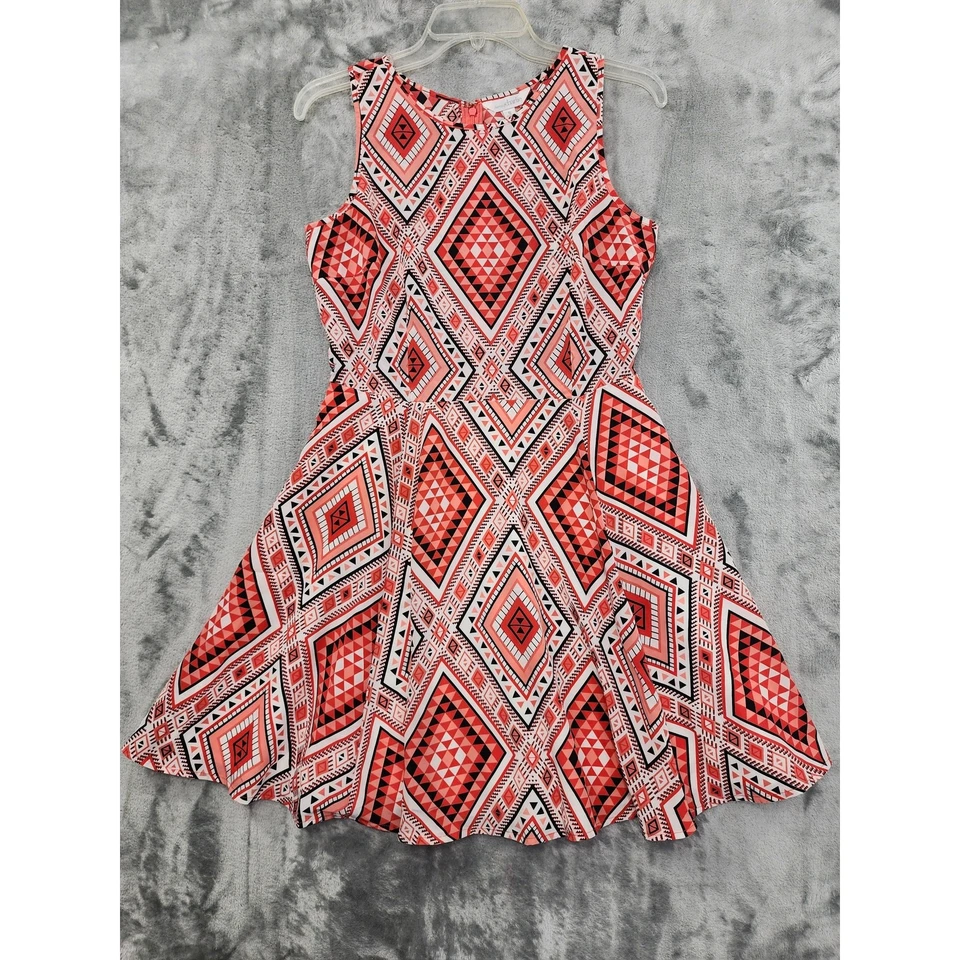 Encantador Vestido Charlie Mini Patinador Sin Mangas Talla S Rosa Negro Geométrico Azteca Foto 1 de 4