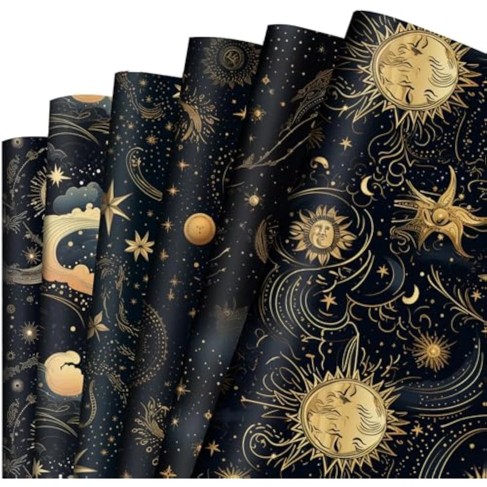 Galaxy wrapping paper 6 style space moon stars suns celestial art pape - Image 1 of 1