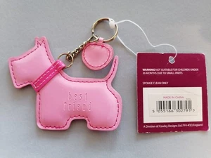 THINK PINK 'Best Friend' Scottie Dog with Collar and Paw Print, Key Chain, New - Picture 1 of 6