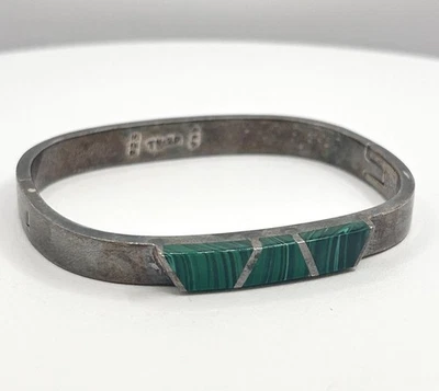 "Brazalete brazalete con bisagras de malaquita de plata de ley 925 México TN-22 41,1 g 7""" Foto 1 de 4