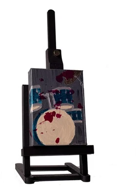 Pintura de escritorio acrílica original con comadreja "Tambores sobre gris abstracto I" de Dawn M. Wayand Foto 1 de 3