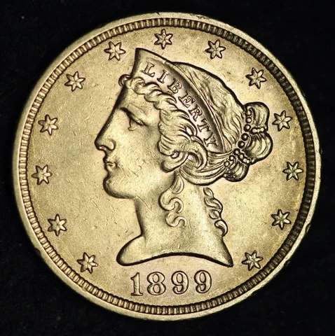 1899 Gold $5.00 Dollar Half Eagle CHOICE UNC UNCIRCULATED MS FREE P/H E396 VMMM Cover