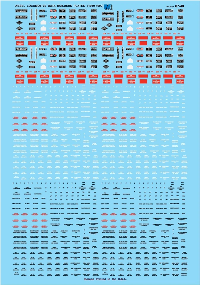 Microscale 87-48 HO Data Builders Plates Warnings Diesel Locomotive Decals - Image 1 of 1