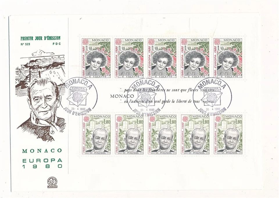 D404009 Monaco FDC Europa CEPT 1980 Famous People - Image 1 of 1