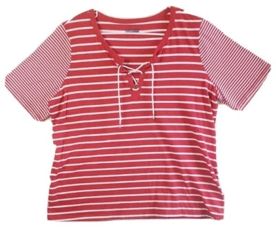 ОСНОВНЫЕ издания плюс женщина 1 X красный белый полоски короткий рукав повседневное/платье верхний кружевной - Изображение 1 из 4