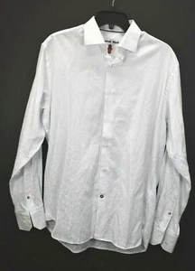 Visconti Black Mens White Paisley Long Sleeve Career Dress Button Up Shirt M - Picture 1 of 8