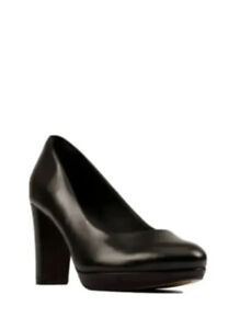 Clarks Ladies Black Leather Block Heel Kendra Sienna Court Shoes UK 7 D EU 41