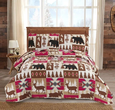 Rustic Quilt Set Full/Queen Size (90"X90") Lodge Cabin Bed Spread Lightweight Co - Image 1 of 4