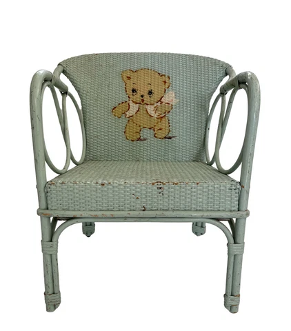 VTG Antique Rattan Bentwood Child Size Chair w/ Music Box  Jack & Jill Reuge Cover