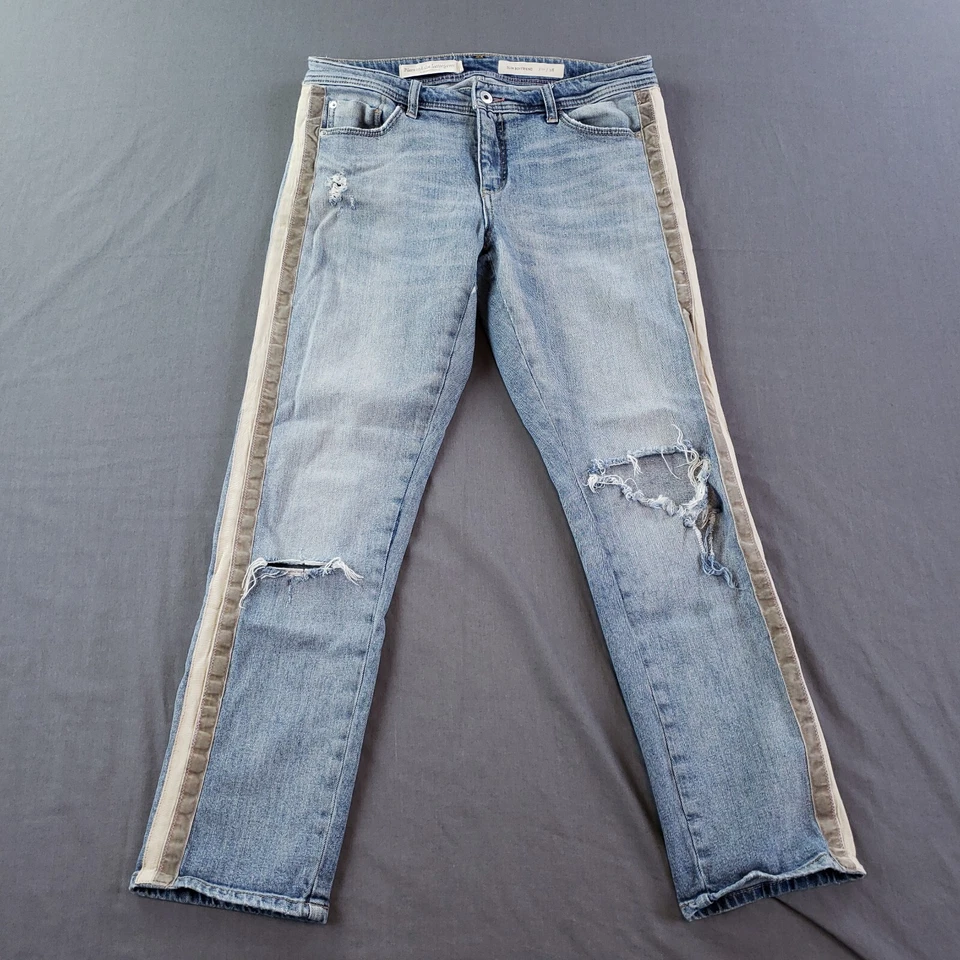 Pantalones de mezclilla Pilcro Letterpress para mujer 28 azules Anthropologie ajustados novio rayas laterales Foto 1 de 4