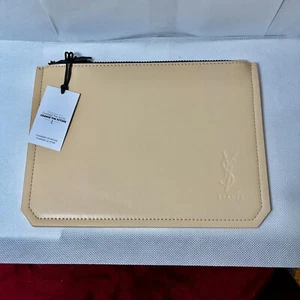 YSL Beaute Cream Vegan Leather Cosmetic Pouch NWT - Picture 1 of 4