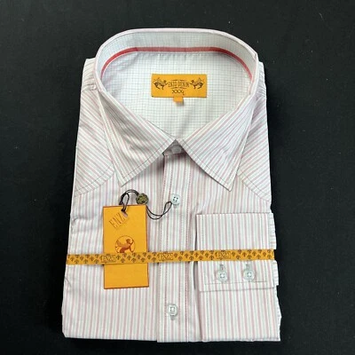 Camisa de vestir Enzo Denim para hombre 3XL puño francés blanca rosa a rayas nueva con etiquetas Foto 1 de 4