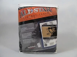 Biederlack Pittsburgh Penguins Blanket 60x80 NHL Vtg New NOS Made USA - Picture 1 of 5