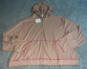 NWT Fabletics Women’s Plus Size 3x Zip Up Tan Thermal Hoodie Long Sleeve - Picture 1 of 5