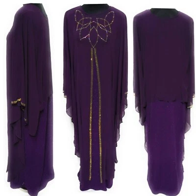 ABAYAENTERPRISE Luxury women purple Abaya Jalabiya Arab Long Dress With Stone Work