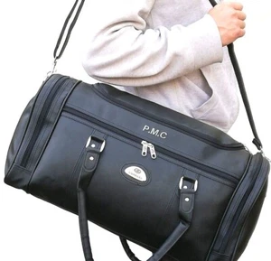 Personalised Faux Leather PU Weekend Holdall Travel Bag Duffle Sports Gym Work - Picture 1 of 17