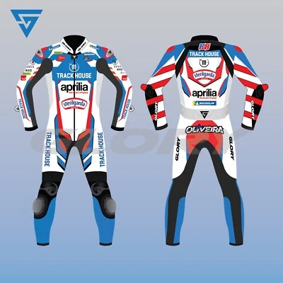 Miguel Oliveira Aprilia Trackhouse MotoGP 2024 Leather Motorcycle Race Suit - Изображение 1 из 4