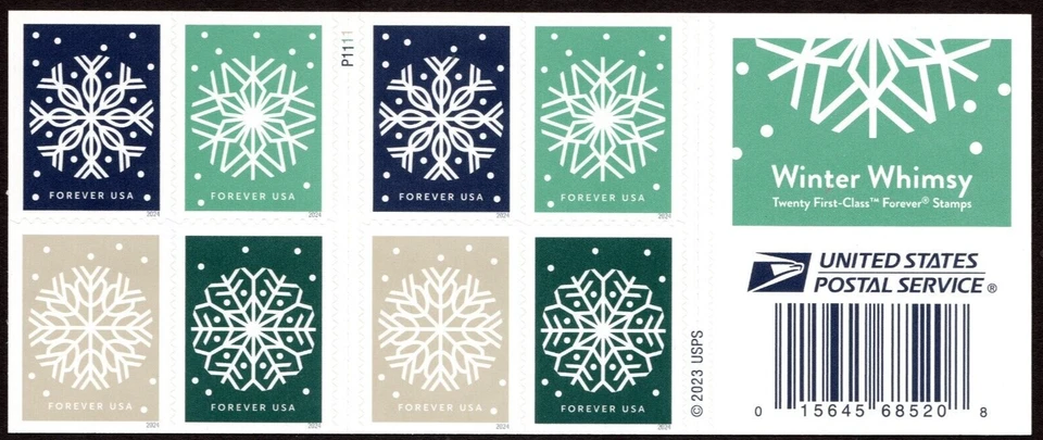 Scott #5951b (5948-51) Winter Whimsey Snowflakes Booklet of 8 Stamps - MNH - Image 1 of 1