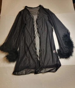 Empress Mimi Black Sheer Feather Trim Mesh Size XS Robe Nightwear - Picture 1 of 9