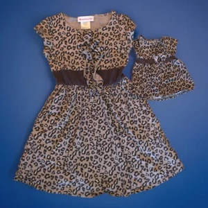AMERICAN GIRL SWEET SAVANNAH GIRLS Leopard DRESS size 7 & Matching Doll Dress - Picture 1 of 5