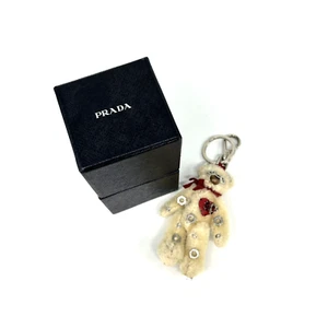PRADA 'Bear' Key Ring in White Fabric with Silvertone Hardware Accents with box - Picture 1 of 12