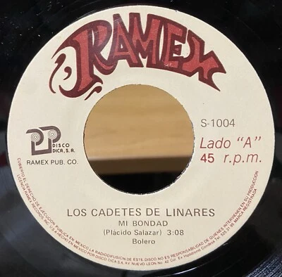Los Cadetes De Linares Feat. Chuy Vega 1987 45 RPM Mi Bondad EX RARE Norteño  - Imagem 1 de 4