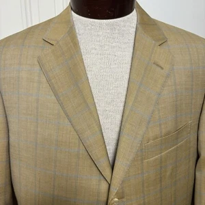 Pal Zileri Beige Blue Windowpane Wool Blazer Men’s Size 52 IT | 42 US MINT - Picture 1 of 9