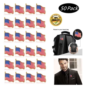 Lot of 50 AMERICAN FLAG LAPEL PINS United States USA Hat Tie Tack Badge Pin - Picture 1 of 10