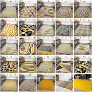 Sale Modern Ochre Mustard Lemon Yellow Rugs Living Room Geometric - Picture 1 of 75
