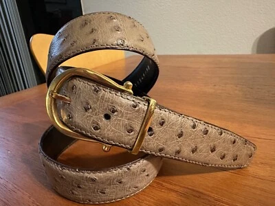 Nuevo Cinturón MORESCHI Struzzo en Gris Avestruz 110cm/44mm Nuevo Sin Etiquetas Hecho en Italia Foto 1 de 4