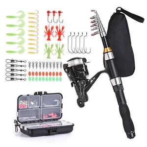 Telescopic Fishing Rod Saltwater  Reel Combo+Hook+Lure+Bag Full Kit Q1K2 - Picture 1 of 11