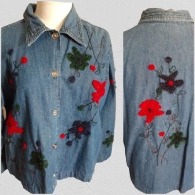 Studio Works Denim JEAN Chaqueta Camisa Mediana Bordada Granny Poppy  Foto 1 de 4