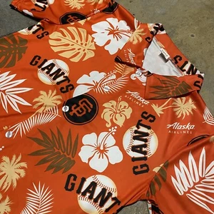 San Francisco Giants Hawaiian Aloha Flower Print Orange Shirt Men M Collared - Picture 1 of 10