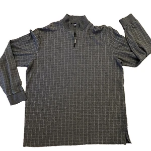 Polo Golf Ralph Lauren Mens Sweater XL Gray Plaid Cotton Alpaca 1/4 Zip Preppy - Picture 1 of 9
